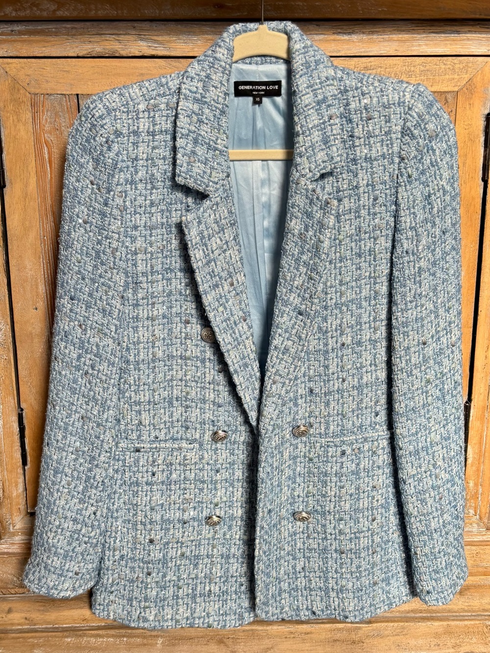 Generation Love Blue Tweed Double-Breasted Blazer XS